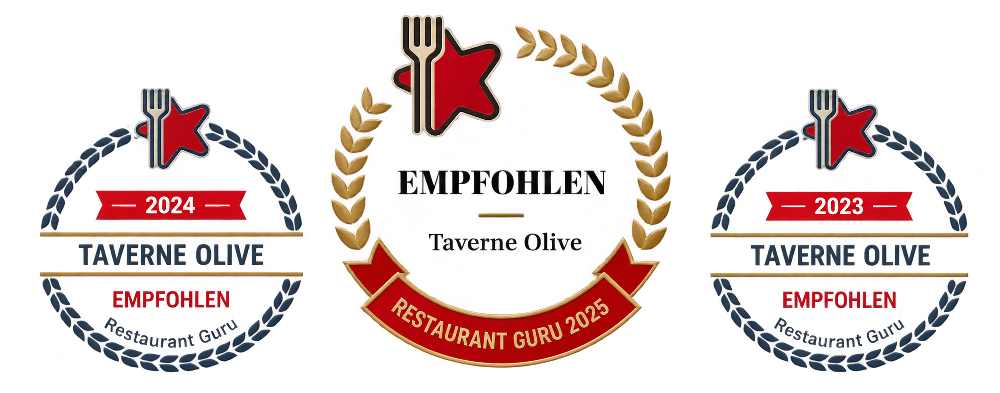 Restaurant Guru Auszeichnungen für Taverne Olive: empfohlen 2023 und 2024 sowie Restaurant Guru 2025
